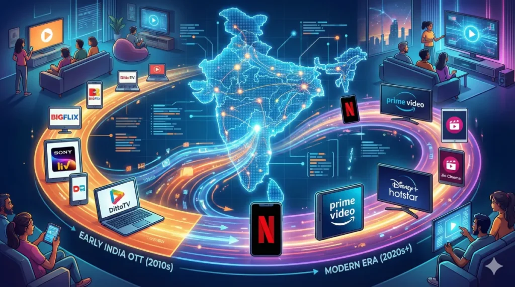 Rising of OTT Platform in India digital illustration